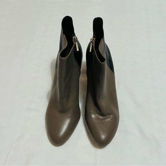 Ann Taylor Robyn Leather Black/Taupe Color Block Heeled Ankle Boots - Picture 4 of 8
